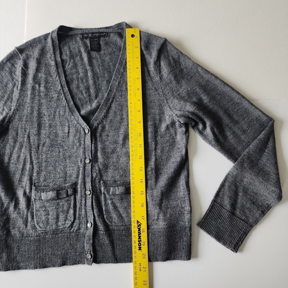 SARAH SPENCER Cardigan Womens Med Petite Wool Blend Knit‎ Pockets Classic Luxury - Picture 10 of 11
